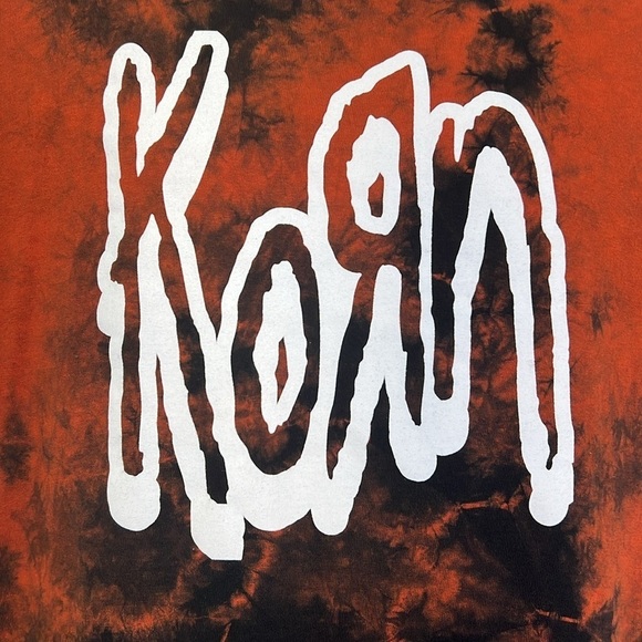 Gildan - Burnt Orange And Black Tye Dye Korn Band Graphic Short Sleeve T Size M - Picture 3 of 9
